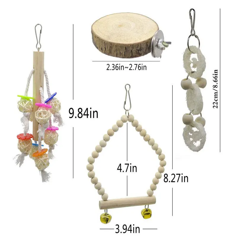 8PCS Set Combination Parrot Bird Toys Wood Articles Bite Pet Bird Toys For Parrot Training Bird Toy Swing Ball Bell Standi