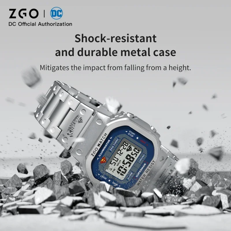 ZGO X DC-Children\'s Electronic Watch Small Square Multifunction, Alarm Clock Waterproof Shoous Essential Smile Man 889