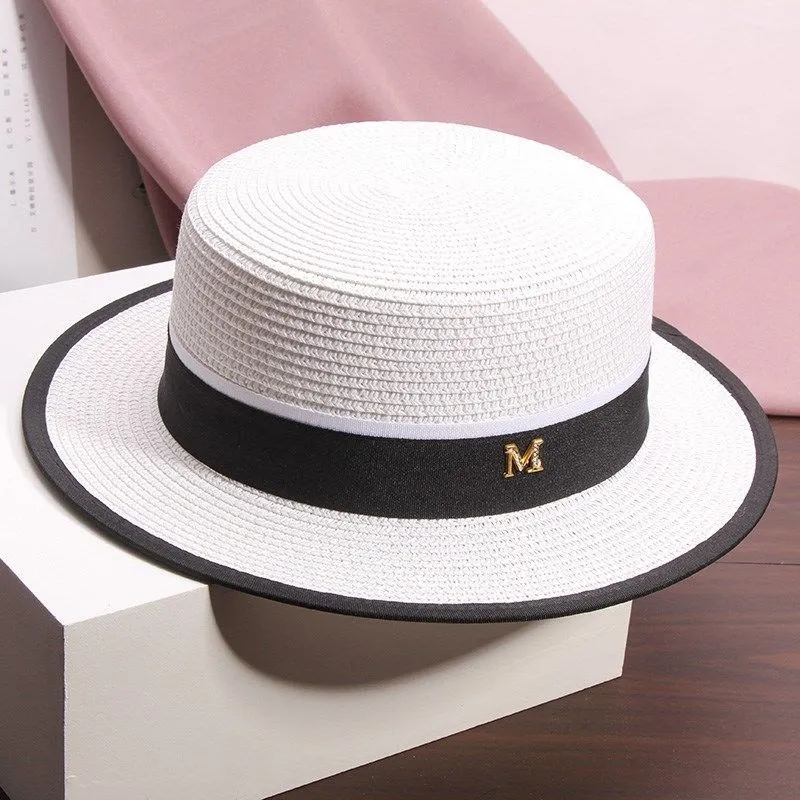 Female Summer Outing Beach Hat Beach Sun Shading and Sun Protection Grass Hat Flat Top Hat