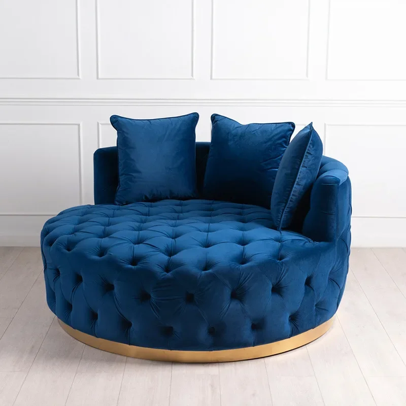 American dark green fabric soft bag buckle special-shaped light luxury metal round sofa reception