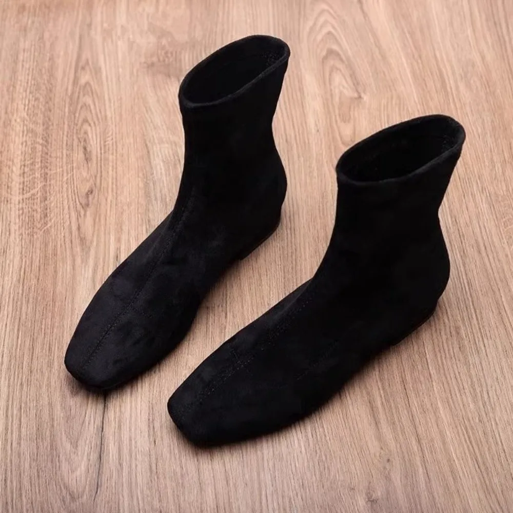 

Coarse heeled short boots for women 2024 new autumn and winter versatile square toe slim boots suede sleeve elastic boots