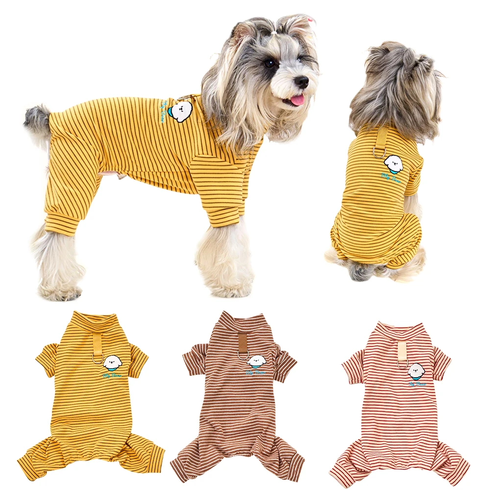 

Dog Cat Clothes, Polar Fleece Striped Bodysuit, Four-Legged Winter Pajamas for Small Dogs Cats