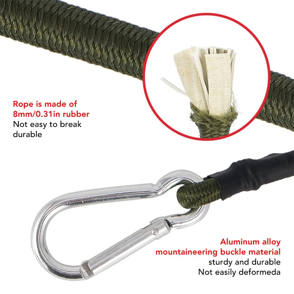 Cuerdas elásticas impermeables con mosquetones fuertes y resistentes