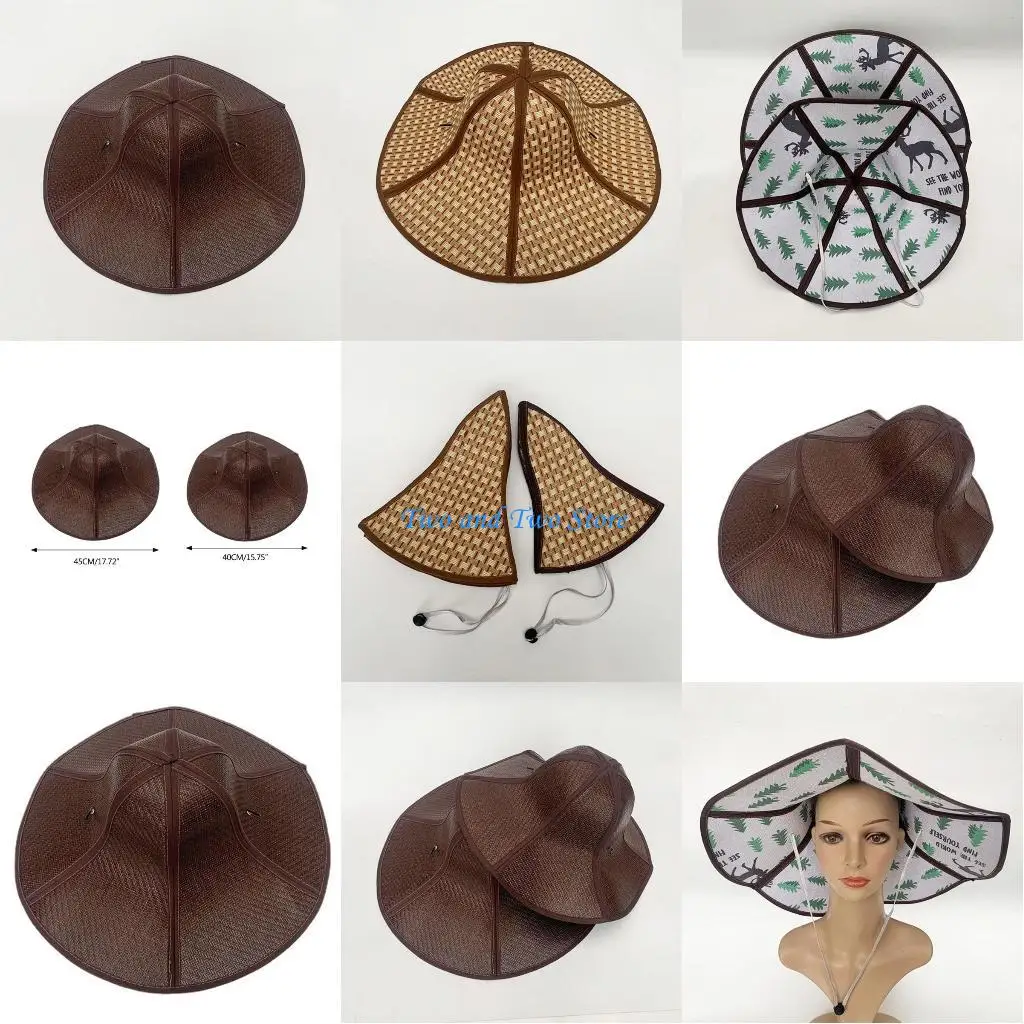 

HX6F Woman Bucket Hat Large Brim Hat Outdoor Straw Weaving Summer Foldable Sun Hat