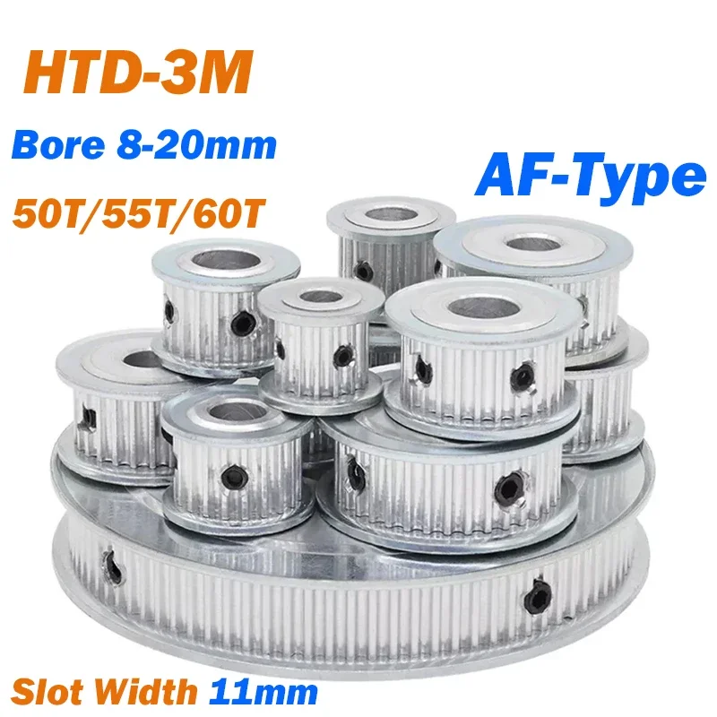 HTD-3M Timing Belt Pulley AF-Type 50T/55T/60T Bore 8mm 10mm 12mm 12.7mm 14mm 15mm 16mm 17mm~20mm For 10mm Width Timing Belt