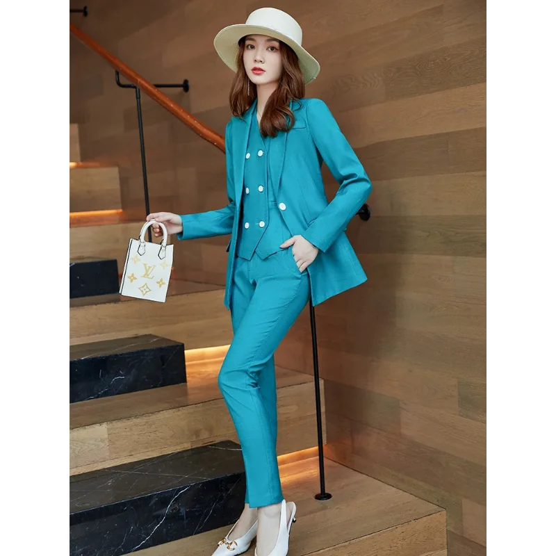 2024 Women Blazer Pants Sets Suits  Ladies Fashion 3 Piece Solid Formal Blazer Vest + Trousers for Work Business Wear Clothing