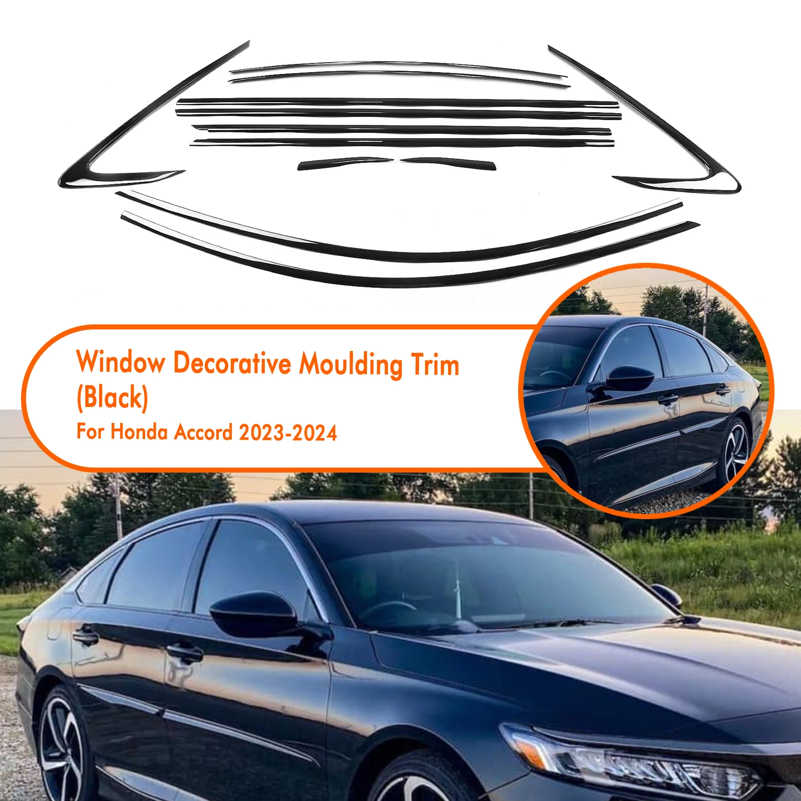 

For Honda Accord 2023-2024 Sedan 4-Door Exterior Window Trim Strip Titanium Black Door Waterproof Seal Shade Moulding Decorative