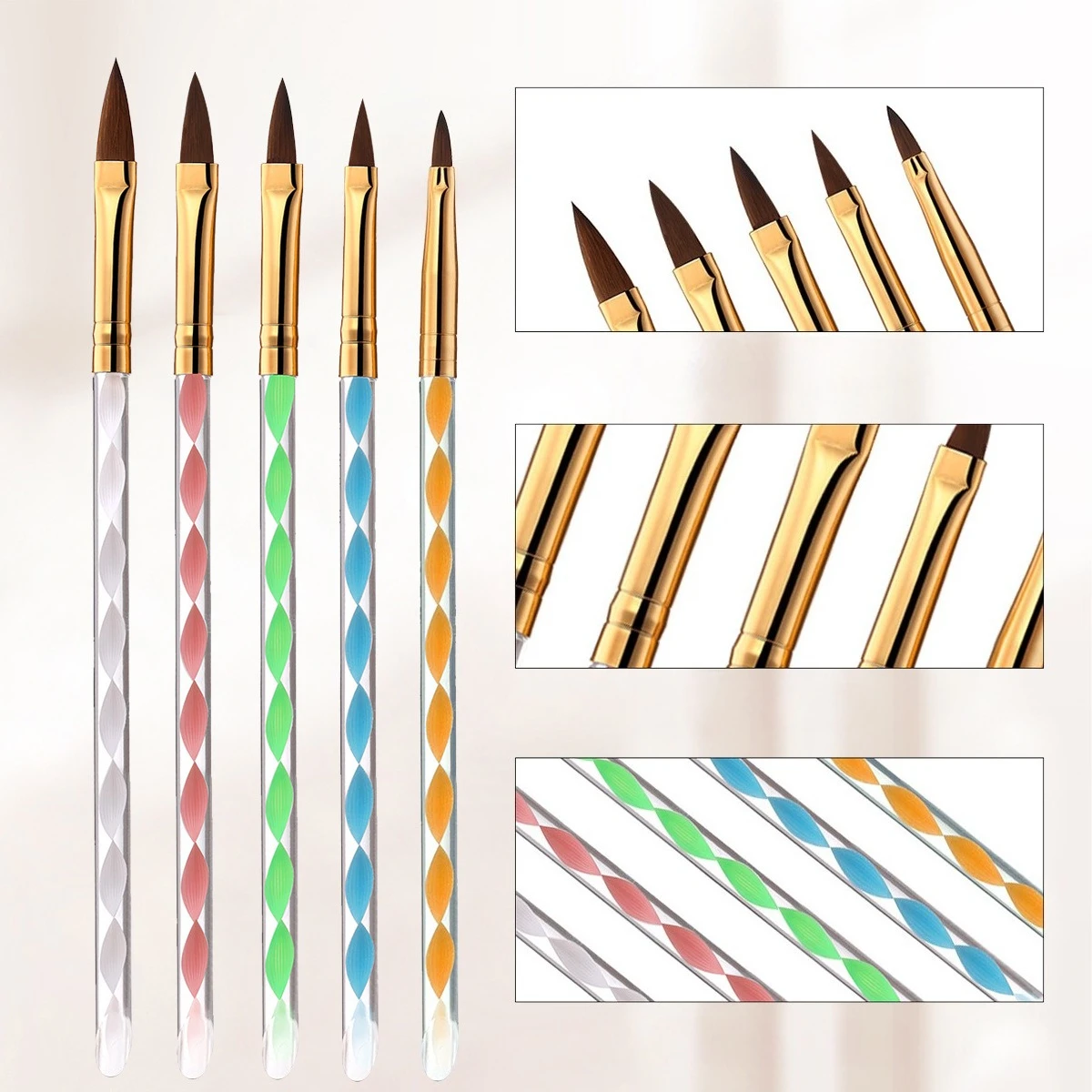 5 ชิ้น Professional อะคริลิคเล็บชุดแปรง UV เจลอะคริลิคเล็บ DIY เครื่องมือสําหรับเล็บ