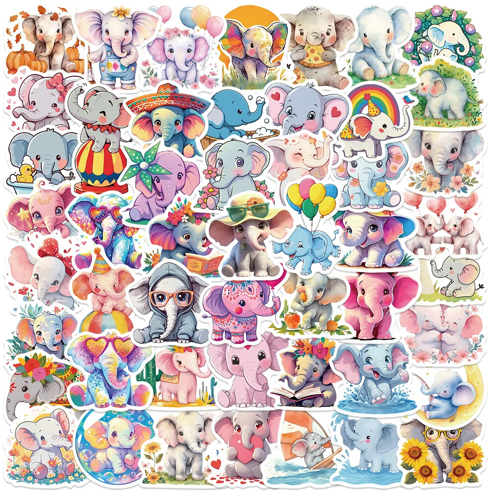 

50PCS Cute Elephant's Paradise Stickers Cartoon Graffiti Decals For Laptop Luggage Refrigerator Children's Toy Animals Stickers