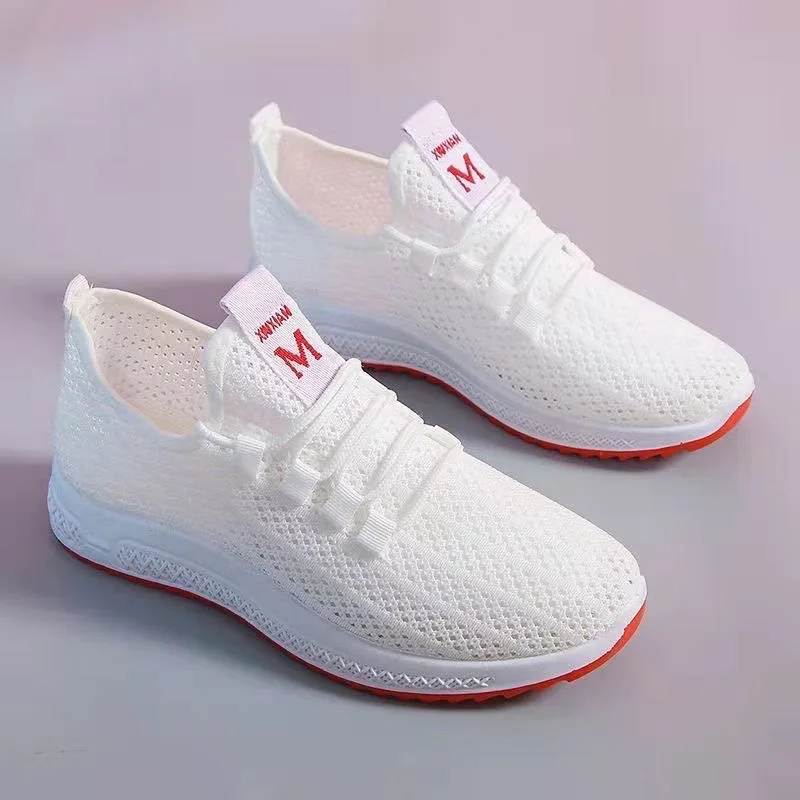 Women's Spring Summer Lightweight Breathable Running Shoes Soft Bottom Shock Absorption Flat Bottom Casual Shoes Mesh Upper