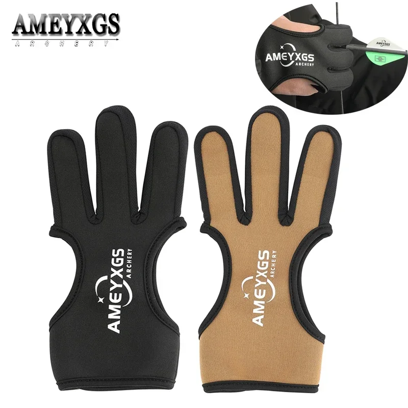 

Archery 3 Fingers Guard Archery Glove Left and Right Hand Adjustable for Recurve Traditional Bow Hunting Shooting Protector