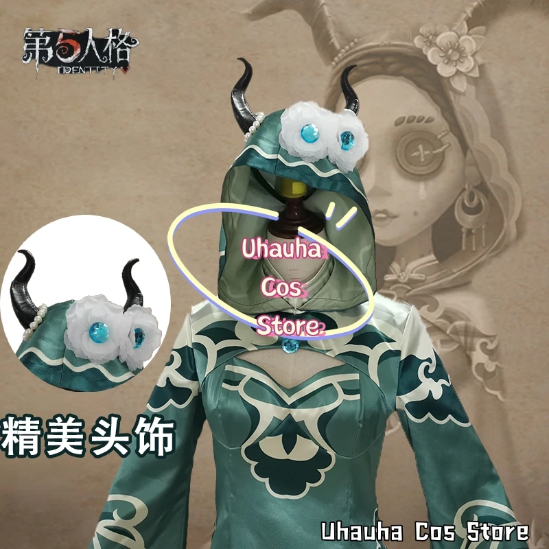 {Uhauha Cos}Kostum Cosplay Fiona Gilman Priestess dari Game Anime Identity Ⅴ, QIPAO Cina Seksi Warna Hijau, Wig Fiona Gilman, Set Seragam