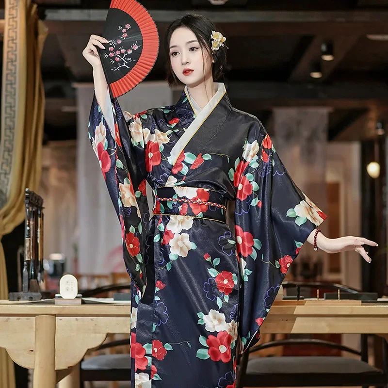 New Japanese Traditional Kimono Women Dress Bath Robe Yukata Geisha Cosplay Asian Performance Photoshooting