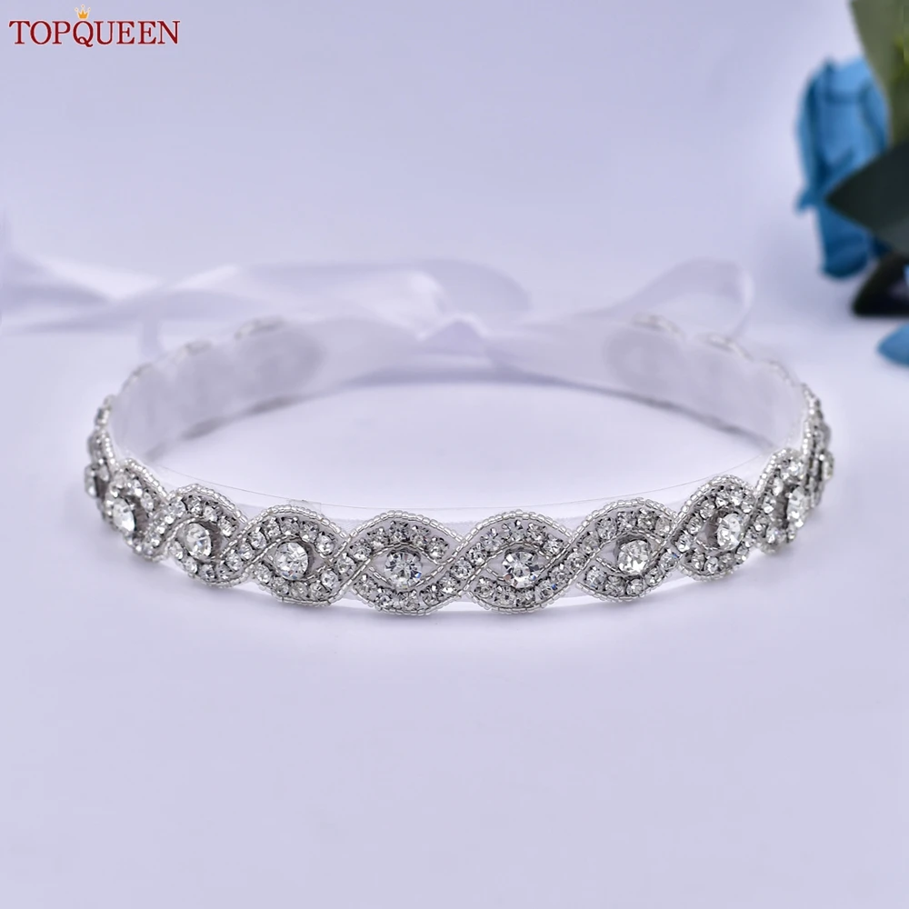 TOPQUEEN Wedding Bride Rhinestone Belt Diamond Applique Women's Party Banquet Dress Ribbon Belt Formal Wear Decoration S28