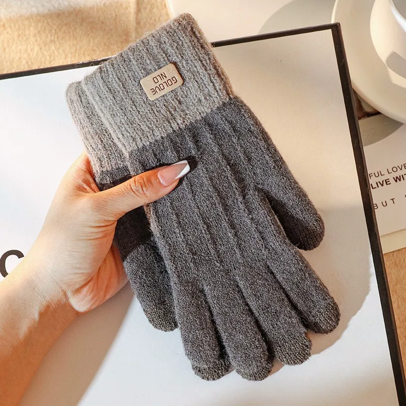 Women Men Warm Winter Touch Screen Gloves Stretch Knit Mittens Wool Full Finger Guantes Female Crochet Glove