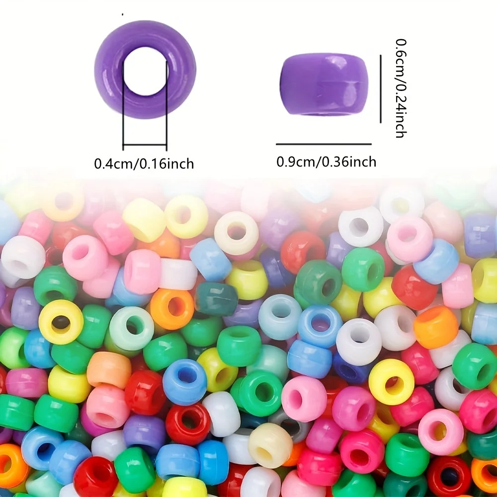 3000Pcs Pony Beads for Jewelry Bracelets Making Colorful Bracelet Bead Plastic Hair Bead for Braids Large Hole Bead DIY Crafts