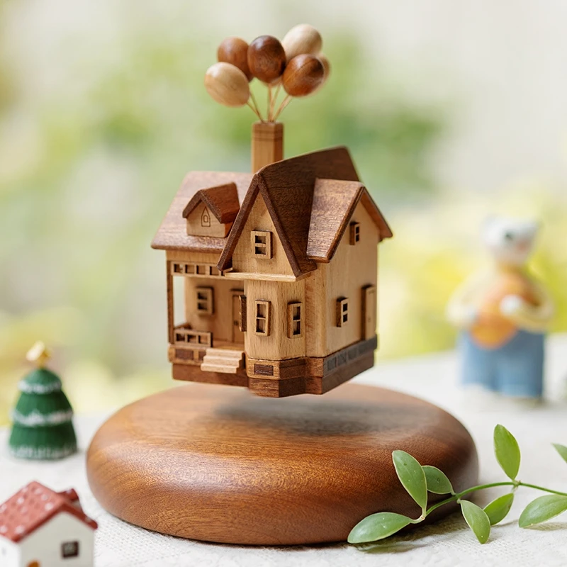 Runwood Wood Flying House Magnetic Levitation Ornament Luxury Home Deco Idea Wood Crafts Gift For Christmas Decorations