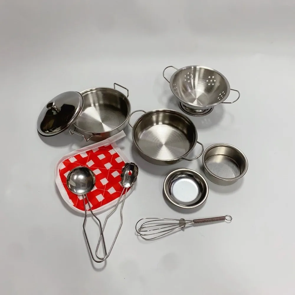 Roestvrij staal Fantasiespel Keukenset Pot Schop Mini Kinderkeukenspeelgoed met deksel Gesimuleerd roestvrijstalen kookgerei
