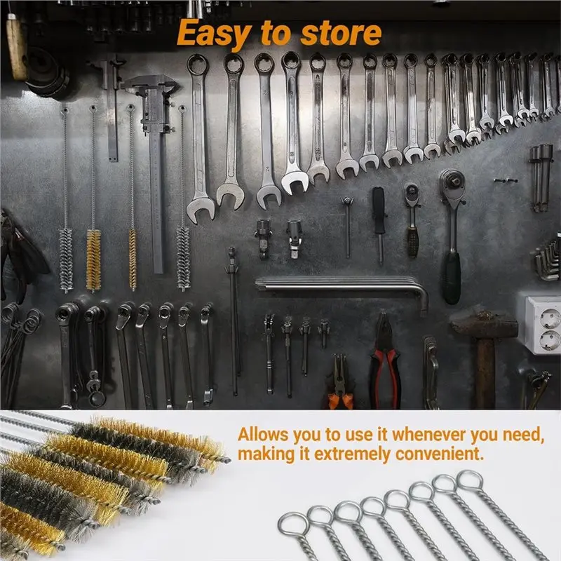 AA81-مستديرة سلك الأنابيب الأنظف 12 بوصة النحاس الفولاذ المقاوم للصدأ محرك تنظيف فرش 16 قطعة أنبوب تنظيف فرشاة مجموعة للأنابيب العميقة #4