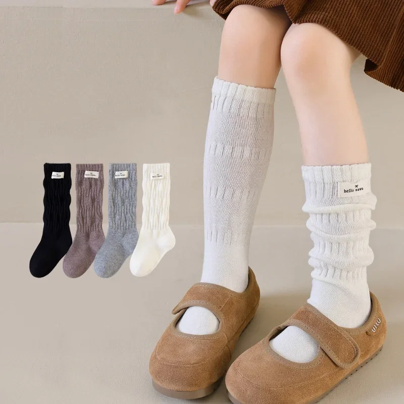 1-12 Years Kids Long Socks Girls Spring Autumn Cotton Children's Calf Socks Retro Solid Knee High Baby Child Girl Socks