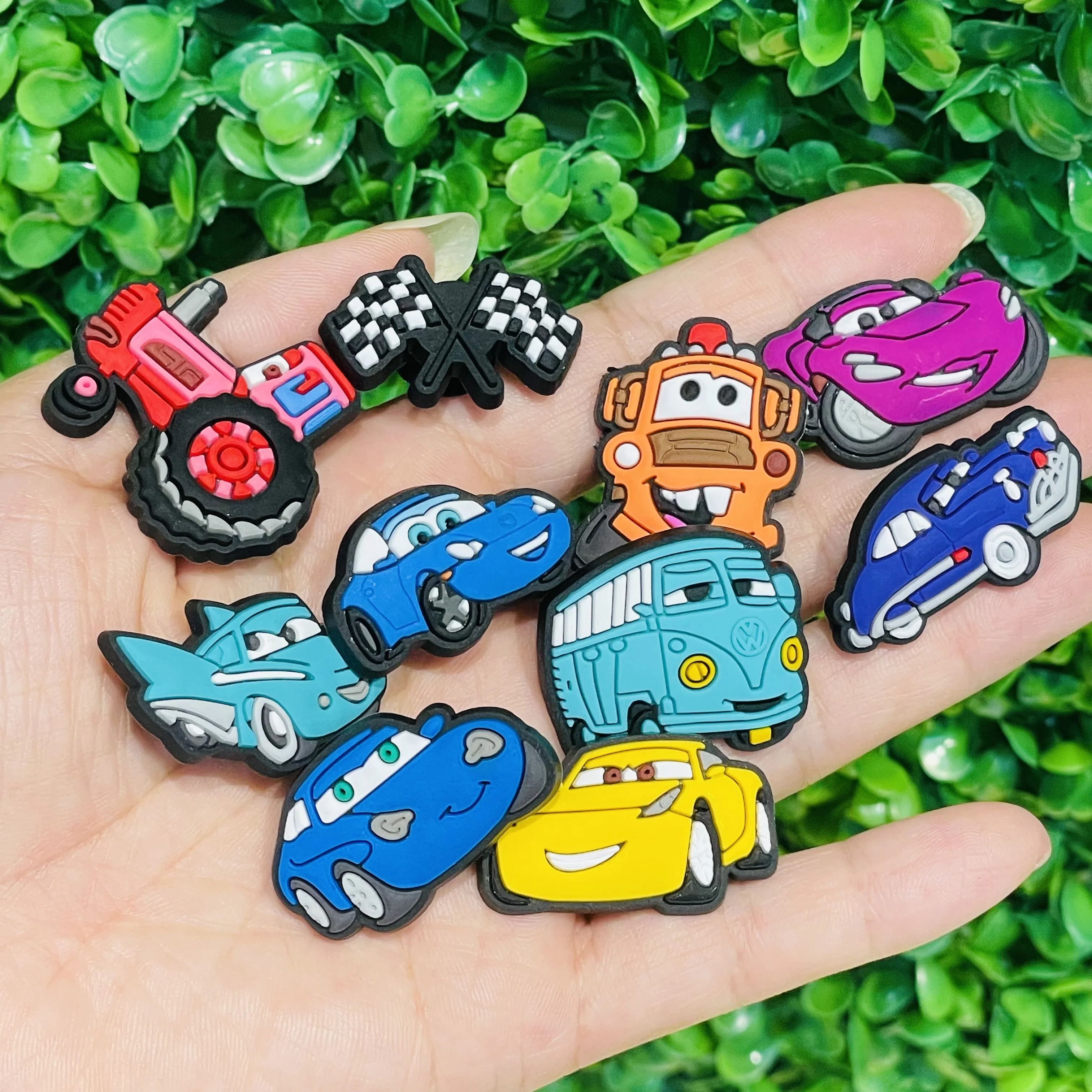 Hot Sales 1-36pcs Cars Lightning McQueen Shoes Charms Accessories Miniso Boys Girls Bracelet Ornament Fit Birthday Gifts