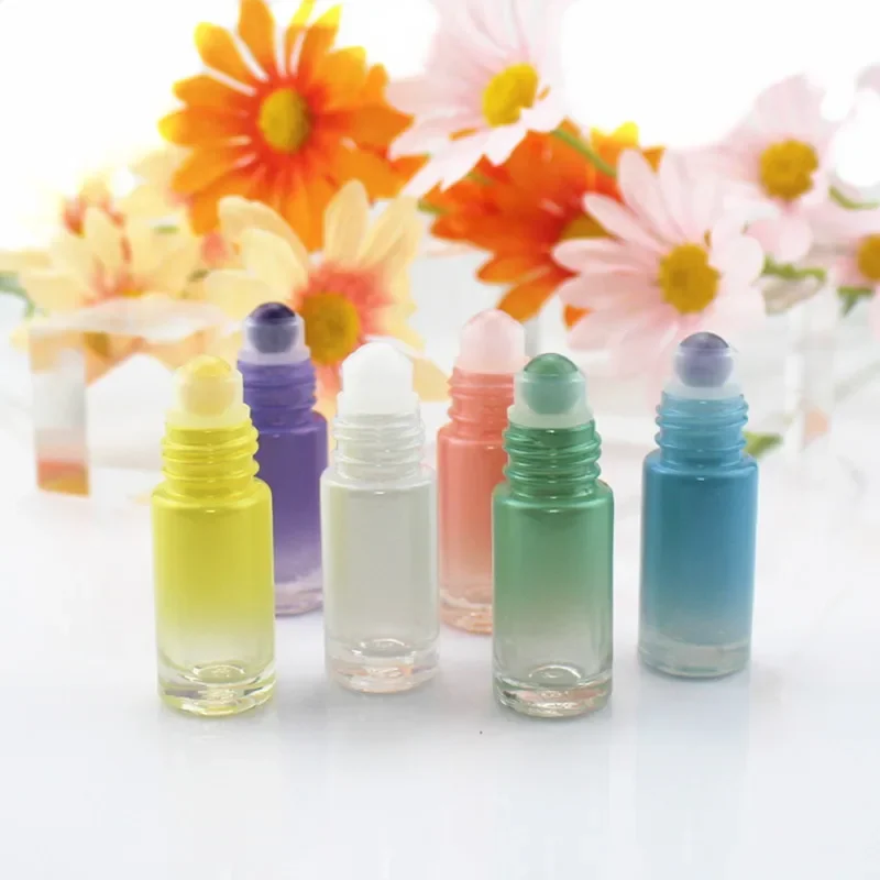 5ml10ml Colorful Thick Glass Roll On Bottle Gemstone Ball Empty Doterra Roller Perfume Bottles Refillable Essential Oils Vials