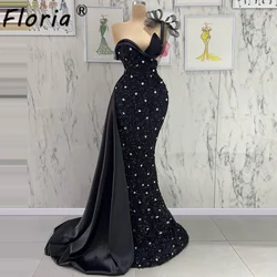 Elegant Black Crystal Sequined Mermaid Celebrity Party Dress Scoop Beaded Evening Prom Occasion Gowns Customized Cocktail Dress