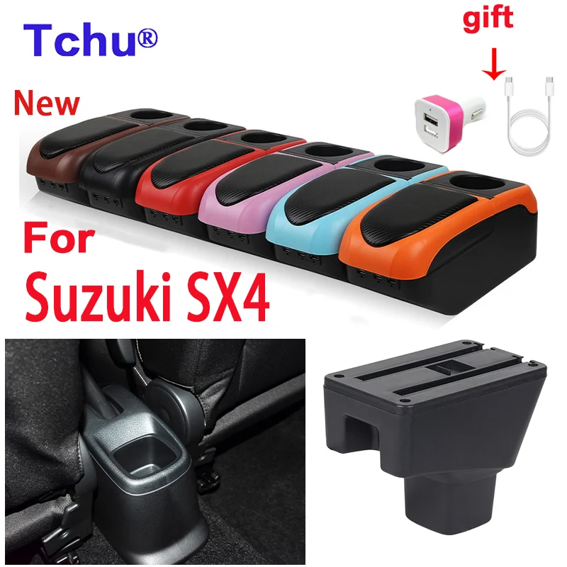 For Suzuki SX4 armrest box For Suzuki SX4 car armrest box Internal modification USB cup holder Car Accessories