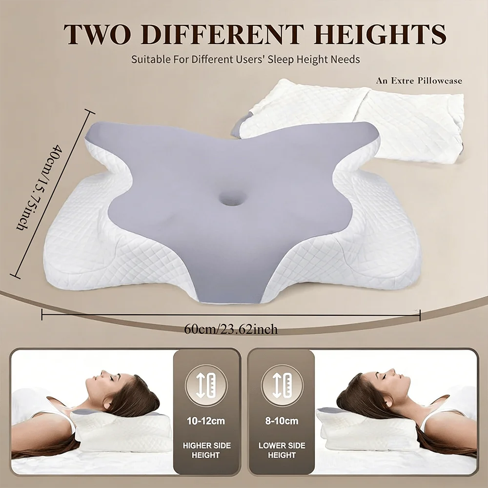 Cervical Neck Pillow, Memory Foam Pillows for Neck & Shoulder 2 Heights Ergonomic Pillow Neck Support Pillow Adjustable Cervical