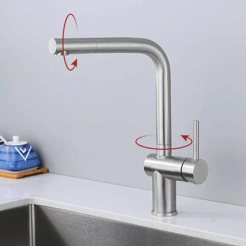 

Nickel 304 Stainless Steel Kitchen Sink Faucet 360 Degree Rotate Single Handle Deck Mounted Hot and Cold Water Mixer Tap