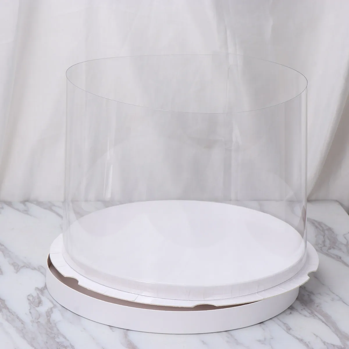 Round Transparent Cake Packaging Box Clear Middle Paperboard White Double-Layer Cake Box for Home Bakery Dessert Gift Display