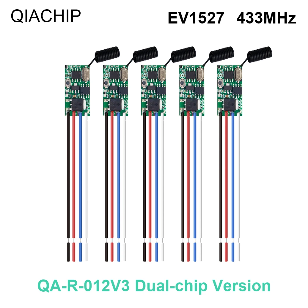 5PCS QIACHIP 433.92Mhz Universal Wireless DC 3.6V-24V Remote Control Switch 1 CH RF Relay Receiver LED Light Controller DIY Kit