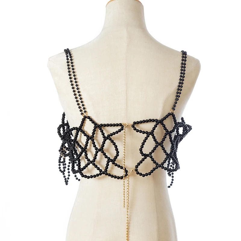 Hand-woven Pearl Vest ins Light Luxury outside with string pearl halter vest vest jewelry