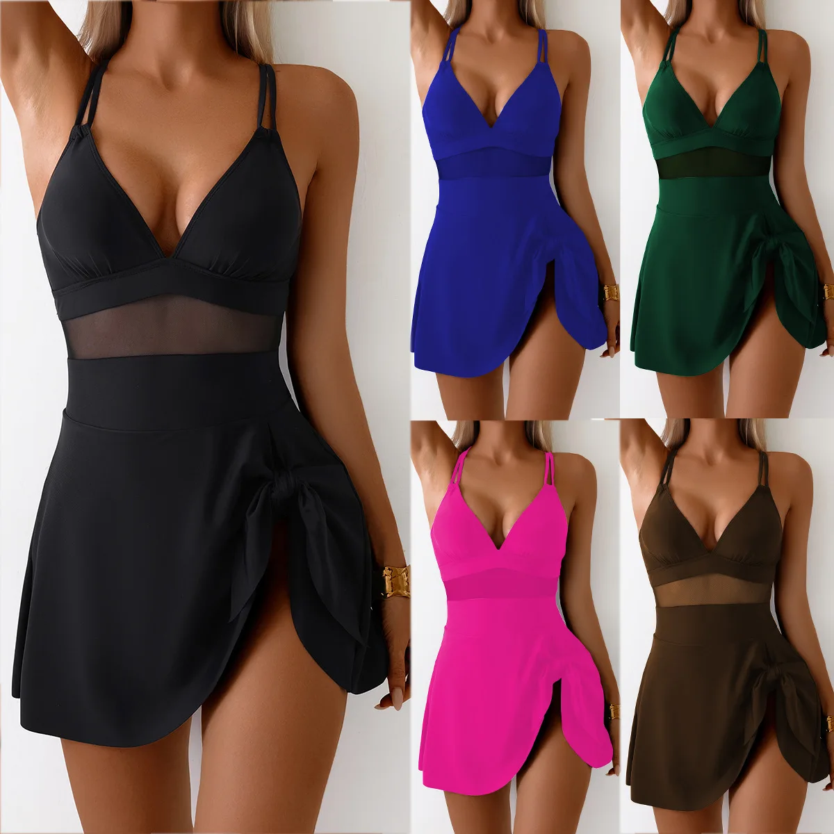 

Женский купальник с глубоким V-образным вырезом, сексуальный, на бретелях, с сетчатыми вставками, облегающий, цельный