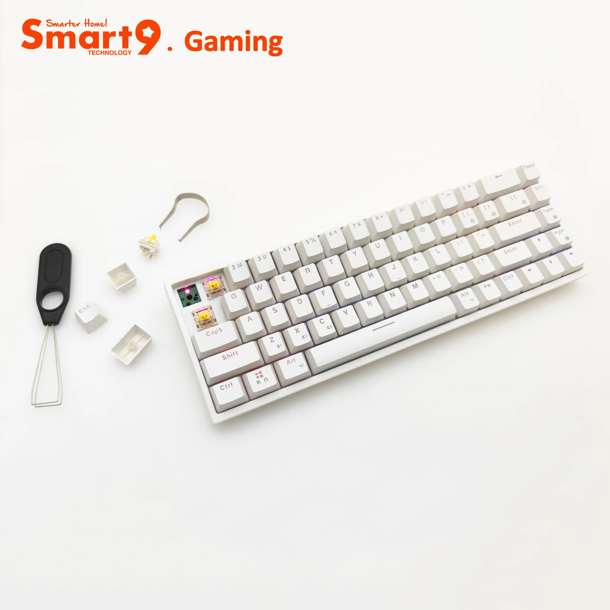 Smart9 68Key Layout Full RGB Backlit 5Pin Hot Swap Gateron Yellow Switch Wireless 3 Mode Mechanical Keyboard for Gaming Office