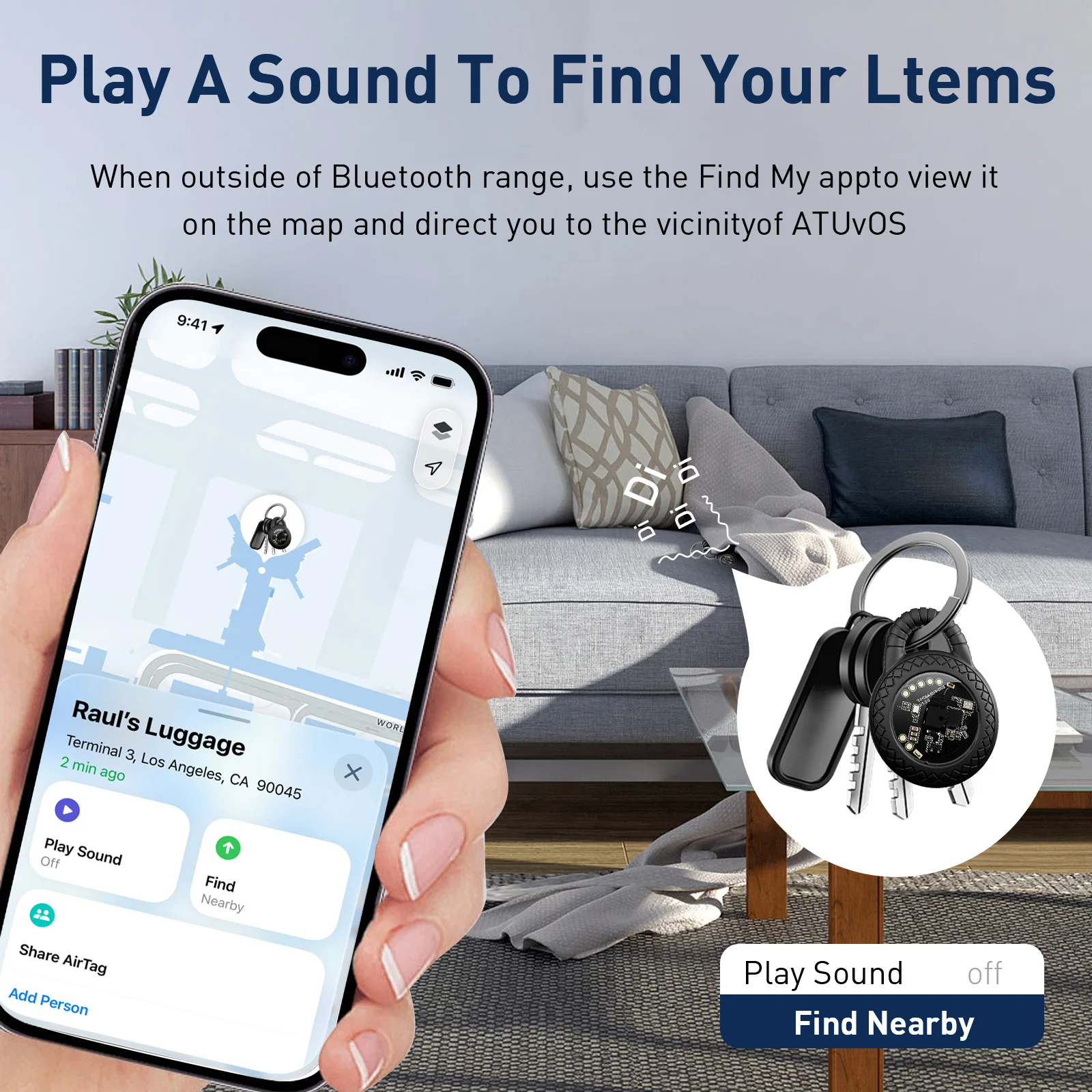 2PACK Smart Tag Locator with Metal Keyring Real-Time Tracking for IOS Find My App Vehicles & Personal Belongings