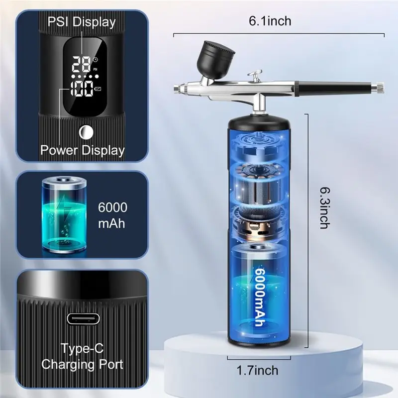 LNHF High Pressure(28/38/48PSI) Airbrush Kit For Nails With Compressor, 2 Units, 3 Nozzle Types For Painting,Makeup