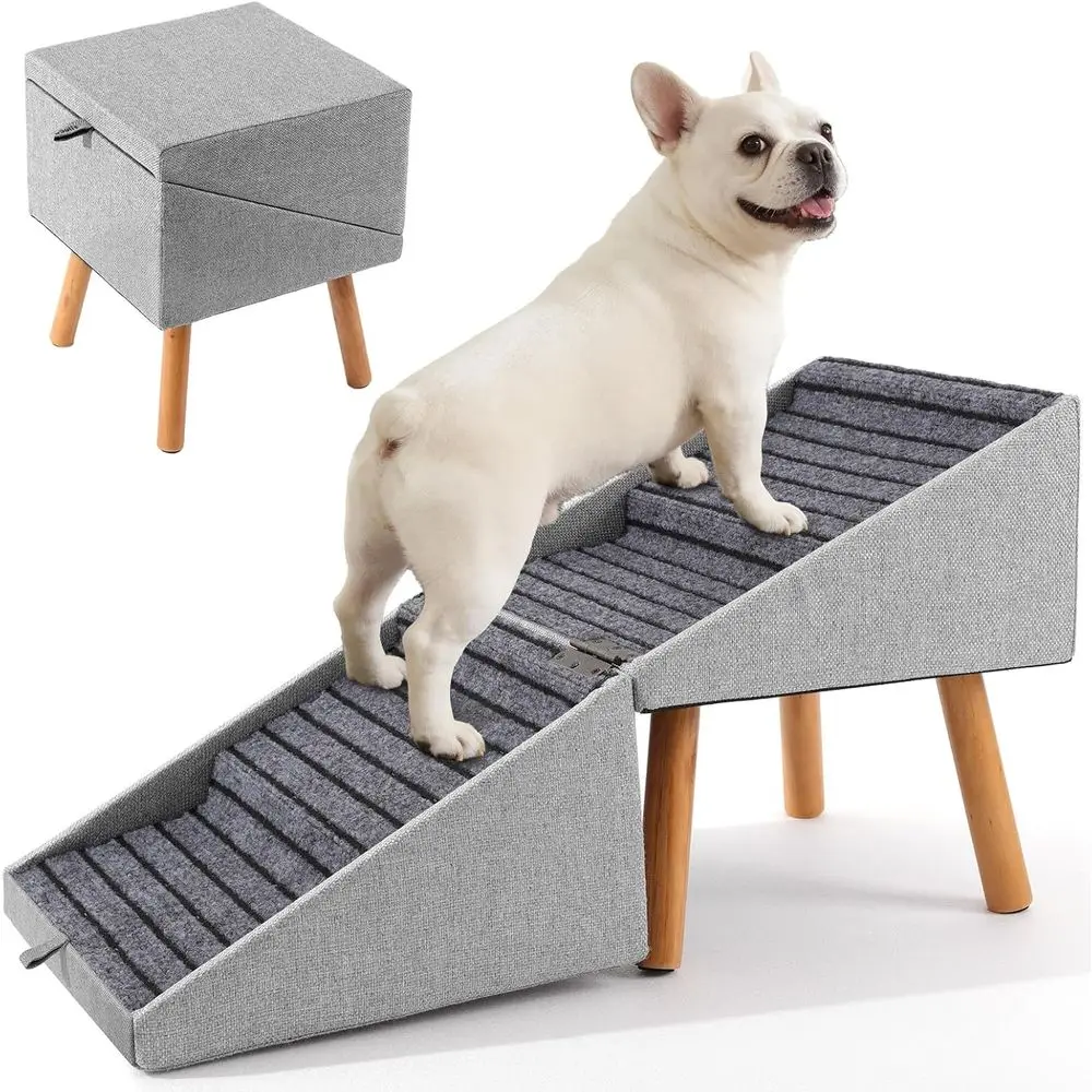 

Adjustable 4-Step Wooden Pet Stairs for Medium/Large Dogs and Cats, Split Ottoman Style, Suitable for Couch, Bed, and Sofa