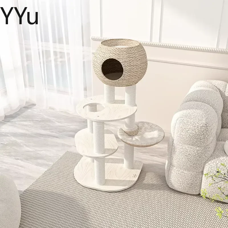 for FYCT Italian Minimalist Cat Scratching Post Modern Luxury Multi Level Cat Tree House Tower with Sisal Scratchers Climbing