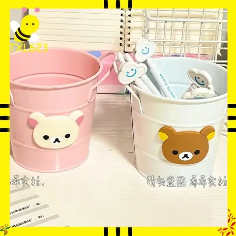 Kawaii Rilakkuma Pen Holder Cartoon Cute Ins Large-Capacity Storage Bucket Desktop Organizer Storage Pen Holder Design Home Gift
