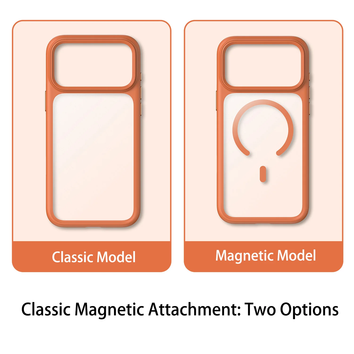 Luksusowe Pomarańczowe Matowe Przezroczyste Etui na Telefon z Obsługą MagSafe do iPhone'a 17 Pro Max 17 Pro Nowe Metalowe Przyciski Wykończenie imitujące Skórę Odporne na Wstrząsy — zdjęcie produktu 6