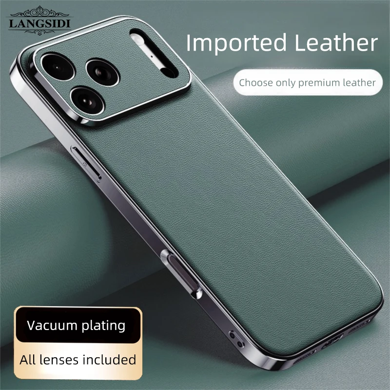 LANGSIDI Luxury Ultra Thin Shockproof Leather Case For iPhone 17 16 Pro Max 15 Plus 14 13 12 11 Air Lens Protective Cover