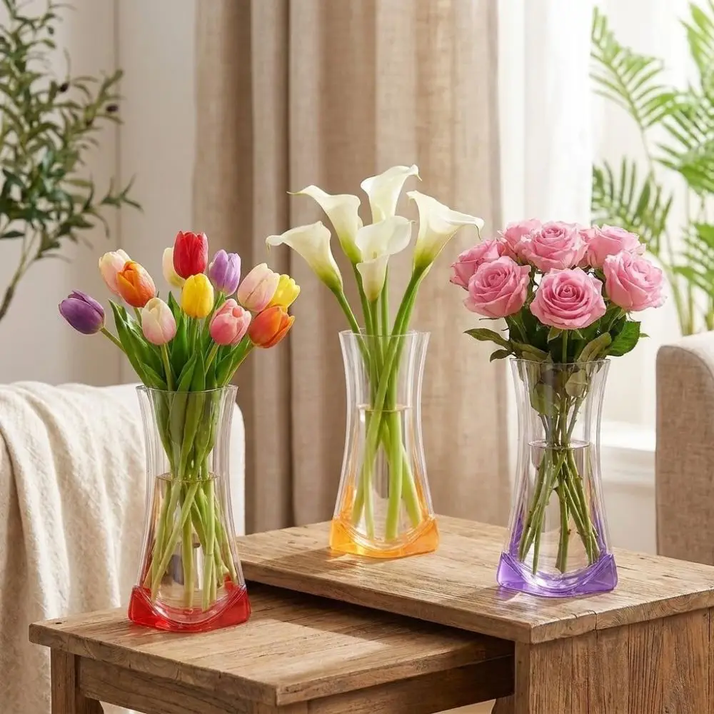 5Pcs Folding Clear PVC Flower Vase Collapsible Shatterproof Hydroponic Floral Vase Waterproof Leak-proof Plant Containers Room