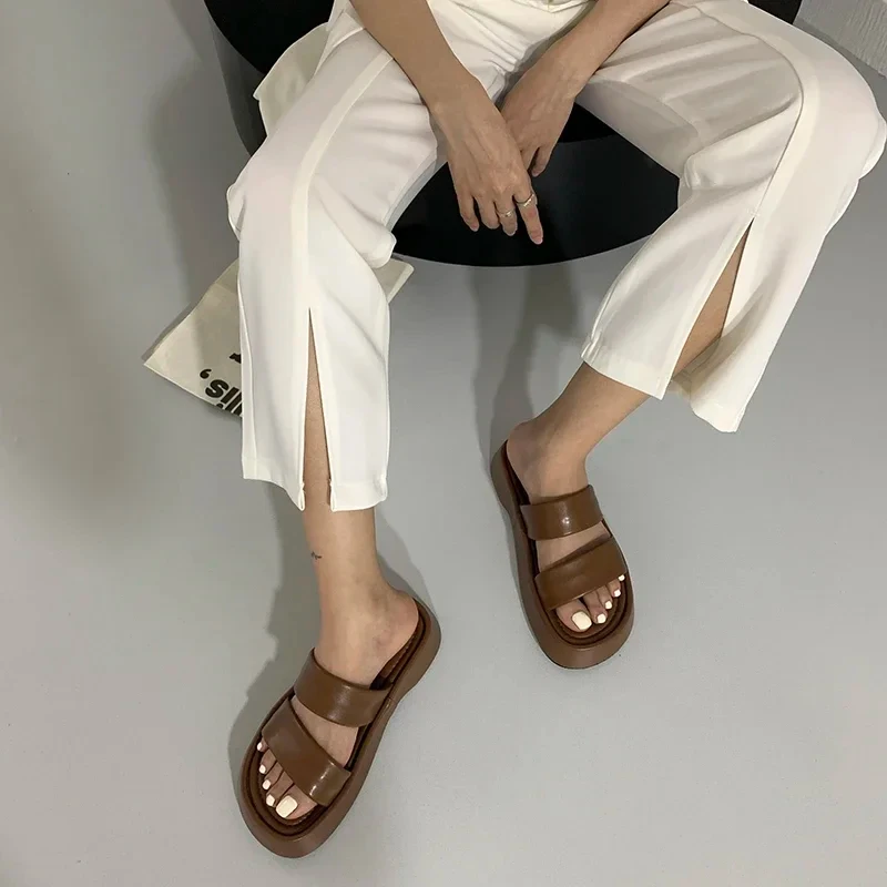 New Woman's Black Casual Gladiator Summer Sandalias Fashion Platform Flats Elegant Open Toe Slippers Comfort Beach Slides
