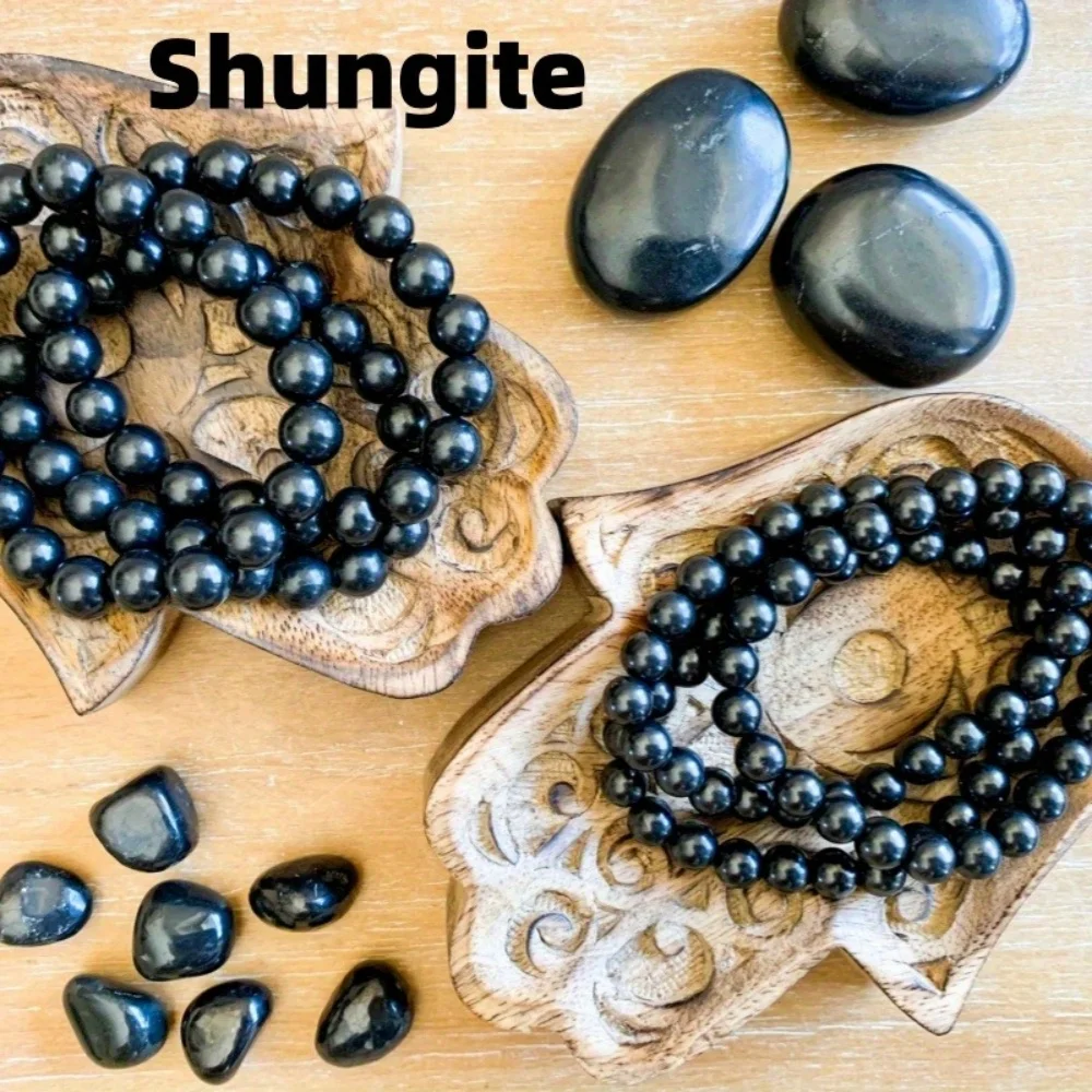 

6/8/10mm Natural Shungite Bead Bracelet Round Black Faux Gemstone Meditation Jewelry Unisex Fashion Accessory Personality Style
