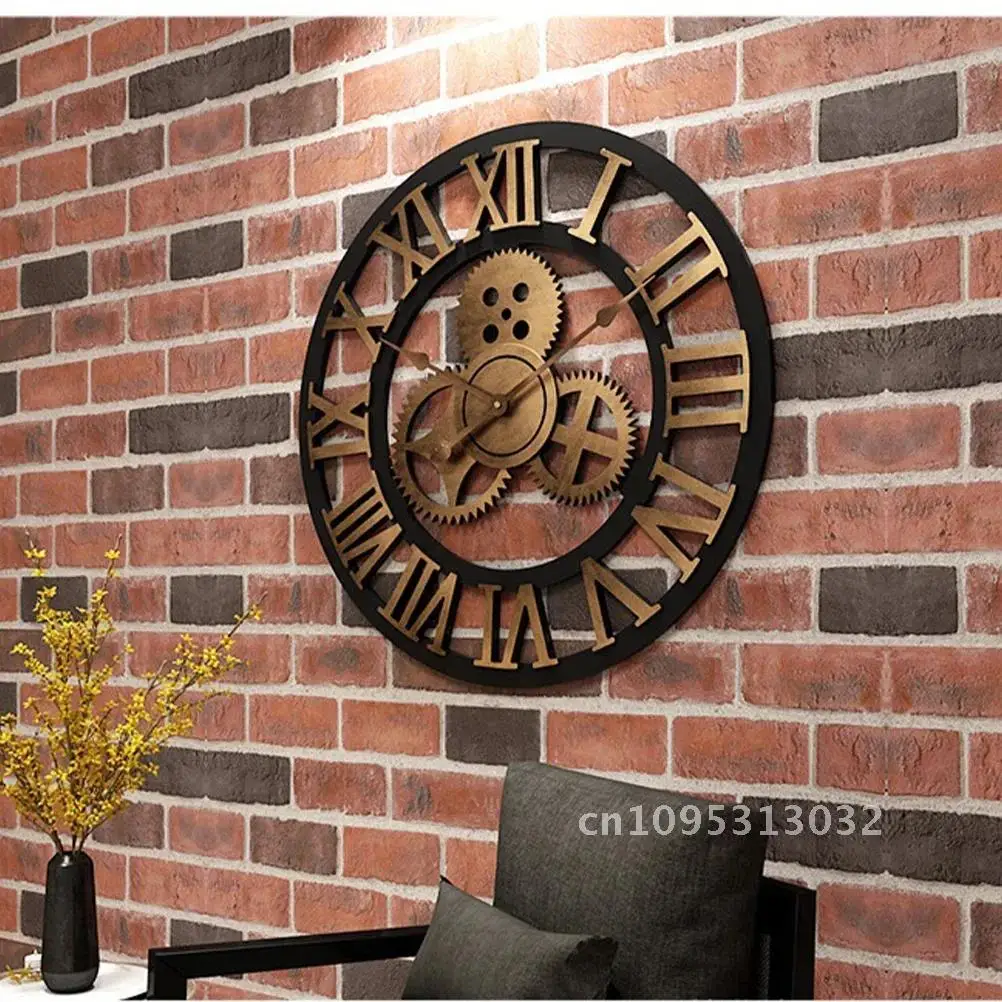 

Industrial Gear Wall Clock Decorative Retro MDL Wall Clock Decoration Industrial Art Room Battery) Age Decor Style Wall (Without