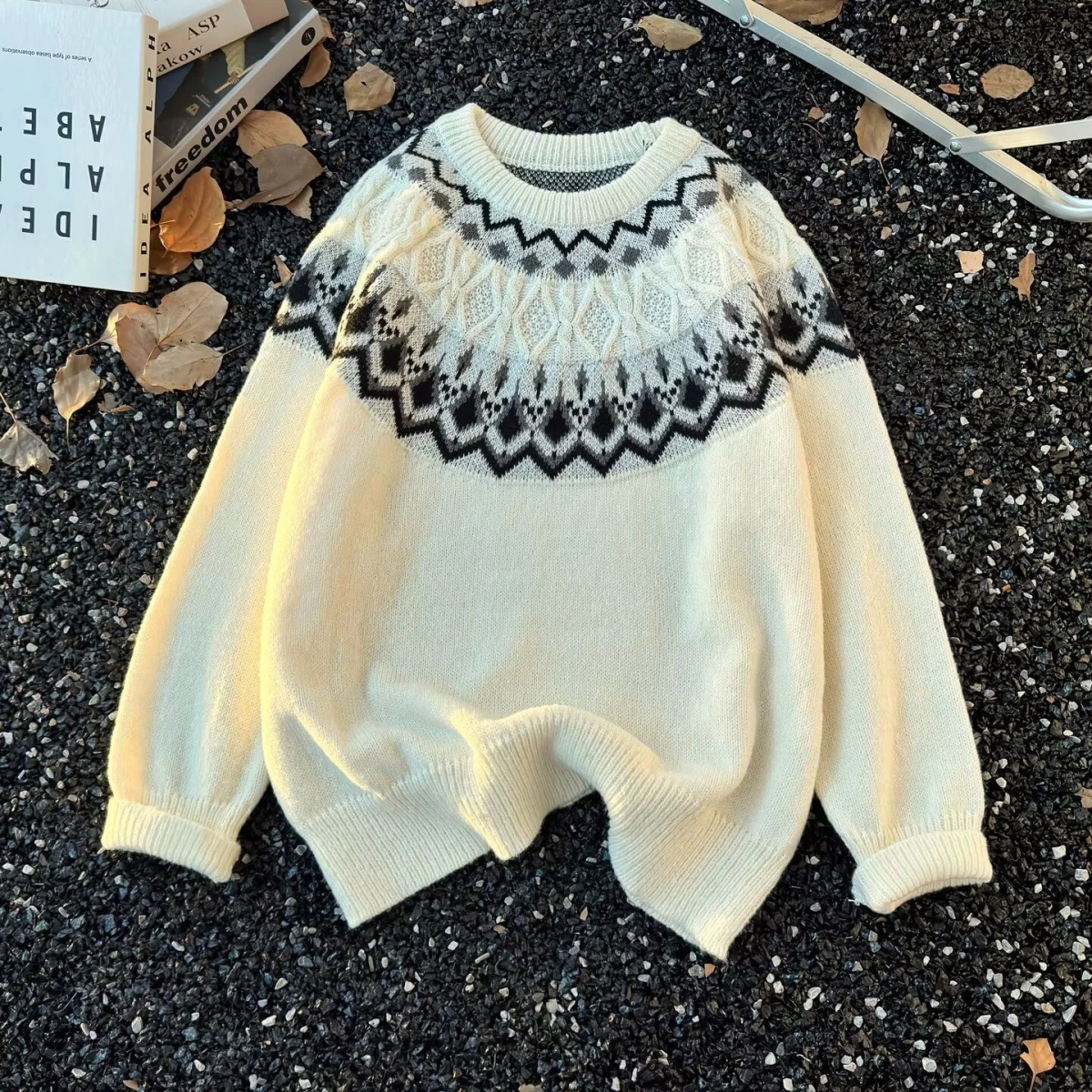 

Тяжелый вязаный круглый свитер в стиле ретро, осень-зима, свободный повседневный свитер базового слоя для мужчин и женщин