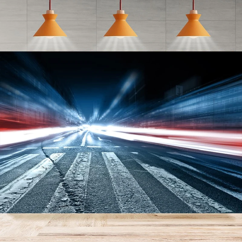 Road Night Lights Photography Backdrop Speedy Racing Car Blurred Car Lights Background Kids Birthday Party Backdrop Wall Banner