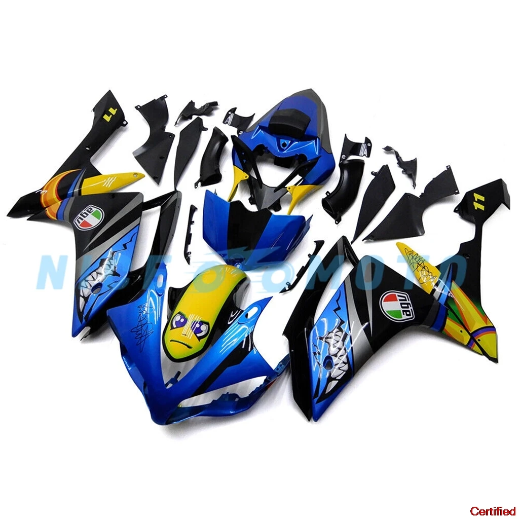 New ABS Cool Yellow Blue Shark stickers Plastic Shell  For YAMAHA YZF R1 2007 2008 YZF1 08 07 Motorcycle Fairing kit