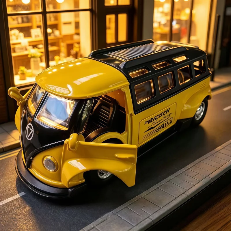 1:36 Vintage-Stil Legierungsbusmodell, modifizierter Simulations-Van, öffnende Türen, statisches Ausstellungsstück, Sammlerstück, Dekoration – Detail 1